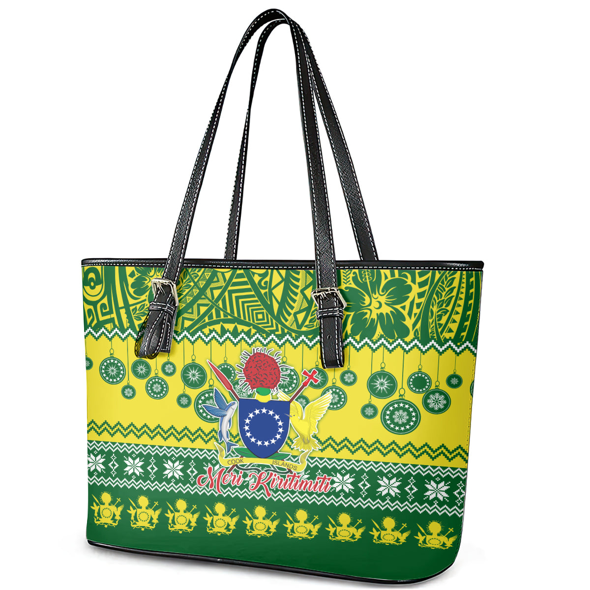 Cook Islands Christmas Leather Tote Bag Santa Beach Meri Kiritimiti LT9 - Polynesian Pride