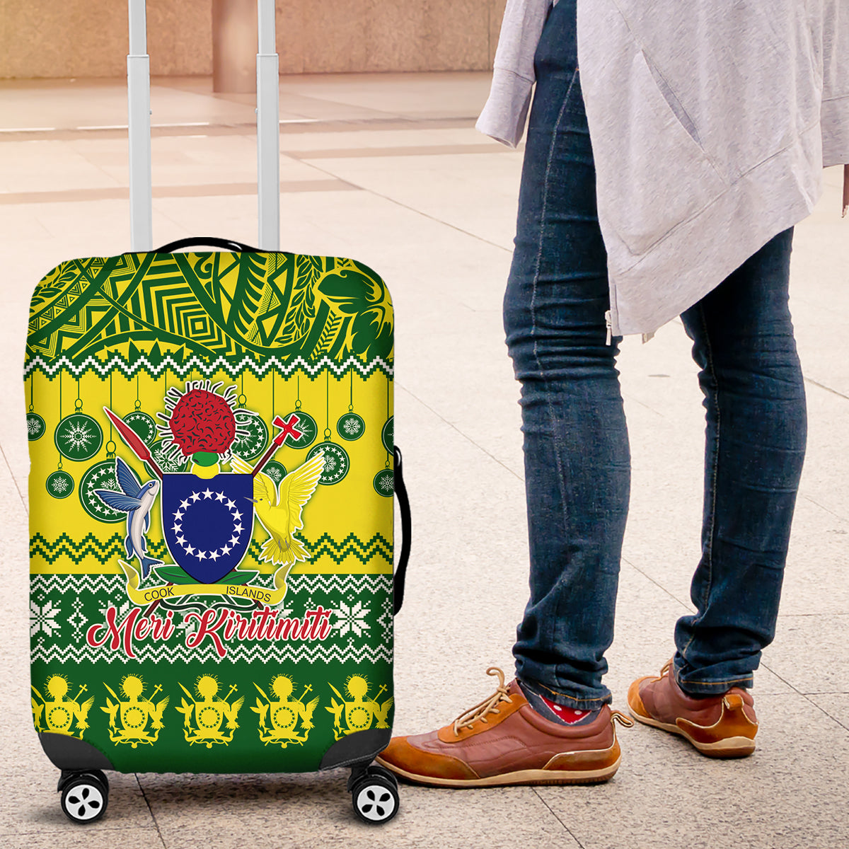Cook Islands Christmas Luggage Cover Santa Beach Meri Kiritimiti LT9 Green - Polynesian Pride