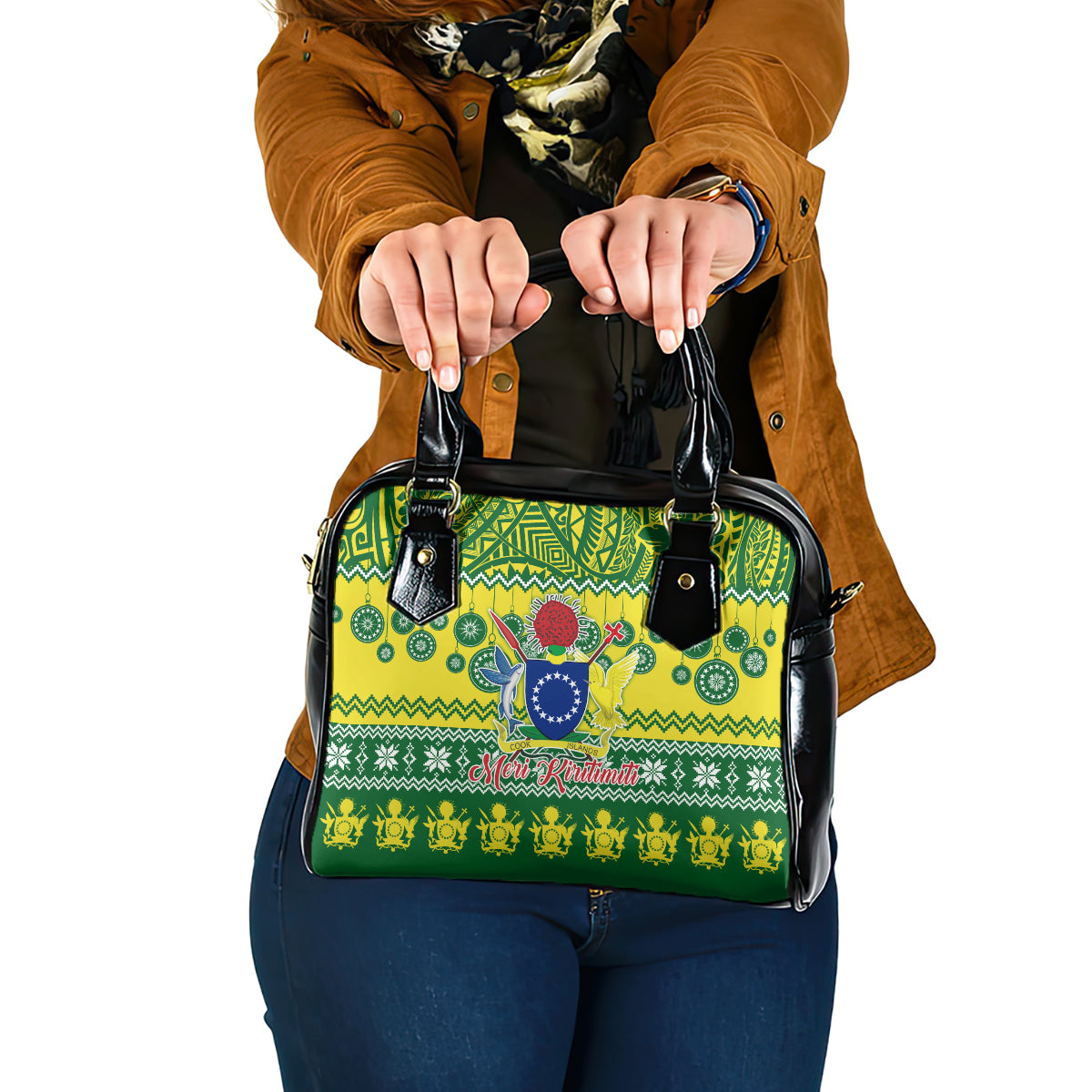 Cook Islands Christmas Shoulder Handbag Santa Beach Meri Kiritimiti LT9 One Size Green - Polynesian Pride