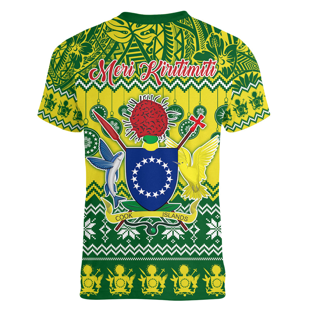 Cook Islands Christmas Women V Neck T Shirt Santa Beach Meri Kiritimiti LT9 - Polynesian Pride