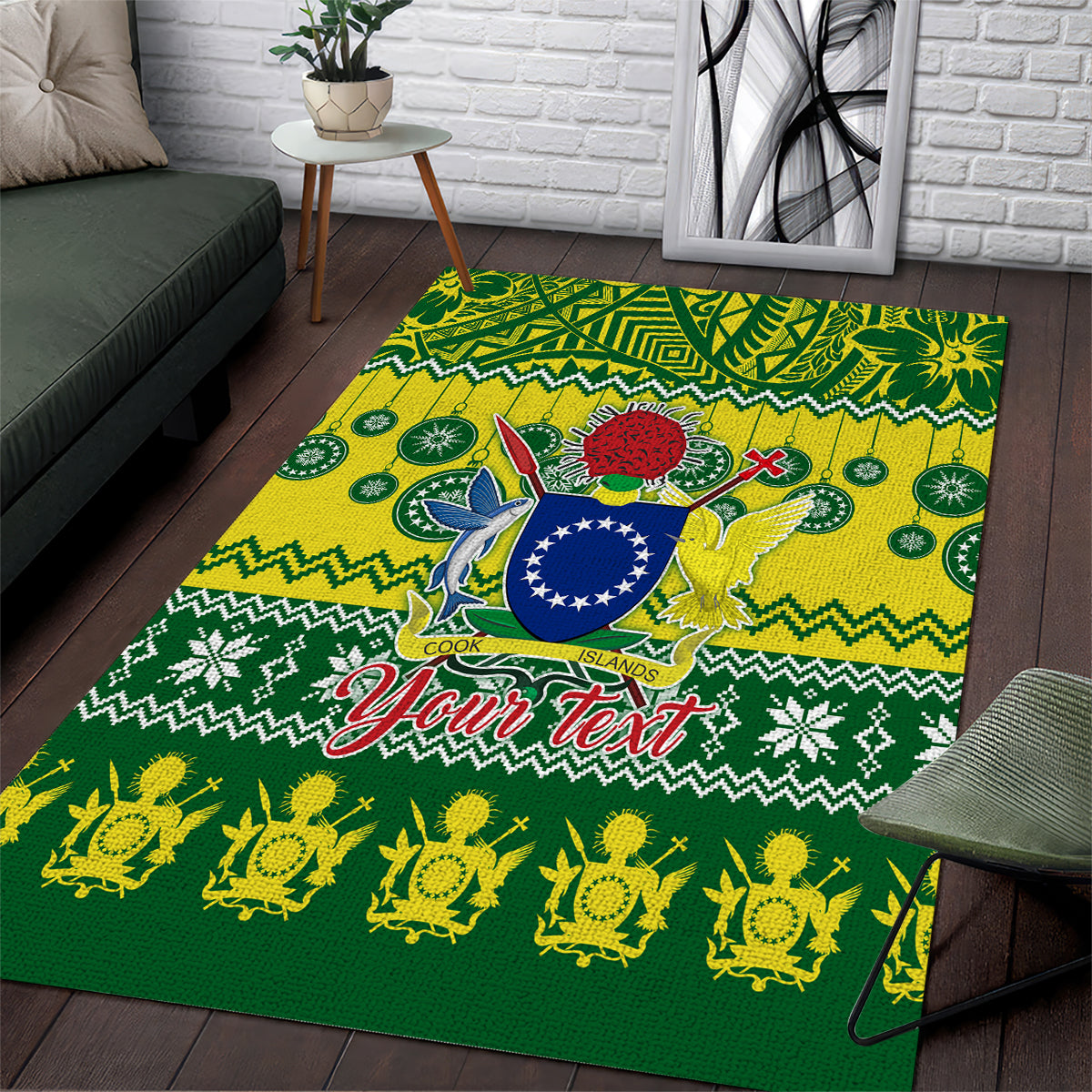 Personalised Cook Islands Christmas Area Rug Santa Beach Meri Kiritimiti LT9 Green - Polynesian Pride