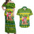 Personalised Cook Islands Christmas Couples Matching Off Shoulder Maxi Dress and Hawaiian Shirt Santa Beach Meri Kiritimiti LT9 Green - Polynesian Pride