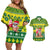 Personalised Cook Islands Christmas Couples Matching Off Shoulder Short Dress and Hawaiian Shirt Santa Beach Meri Kiritimiti LT9 Green - Polynesian Pride
