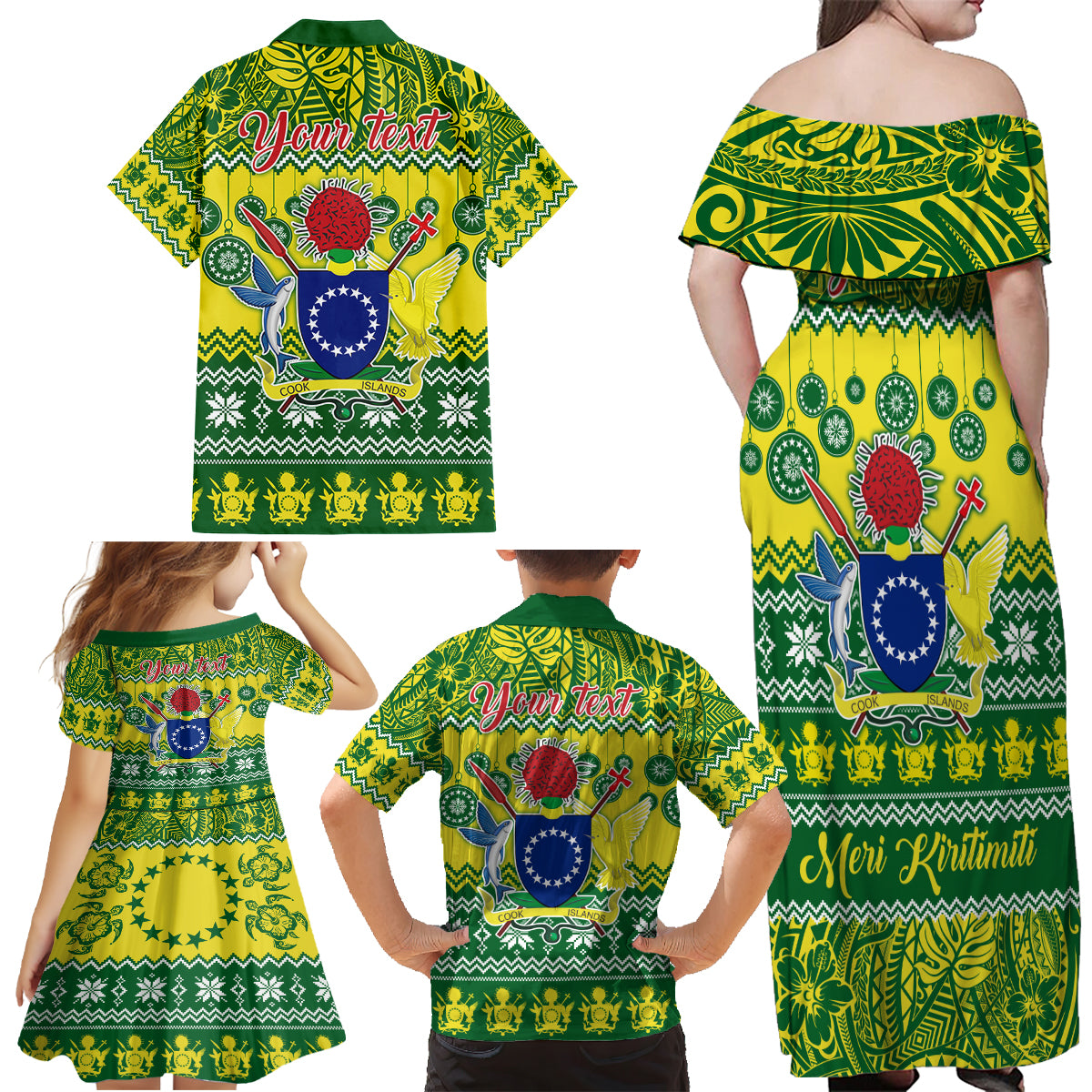 Personalised Cook Islands Christmas Family Matching Off Shoulder Maxi Dress and Hawaiian Shirt Santa Beach Meri Kiritimiti LT9 - Polynesian Pride