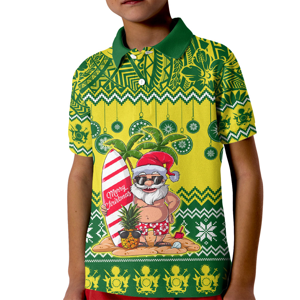 Personalised Cook Islands Christmas Kid Polo Shirt Santa Beach Meri Kiritimiti LT9 Kid Green - Polynesian Pride