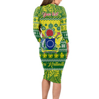 Personalised Cook Islands Christmas Long Sleeve Bodycon Dress Santa Beach Meri Kiritimiti LT9 - Polynesian Pride