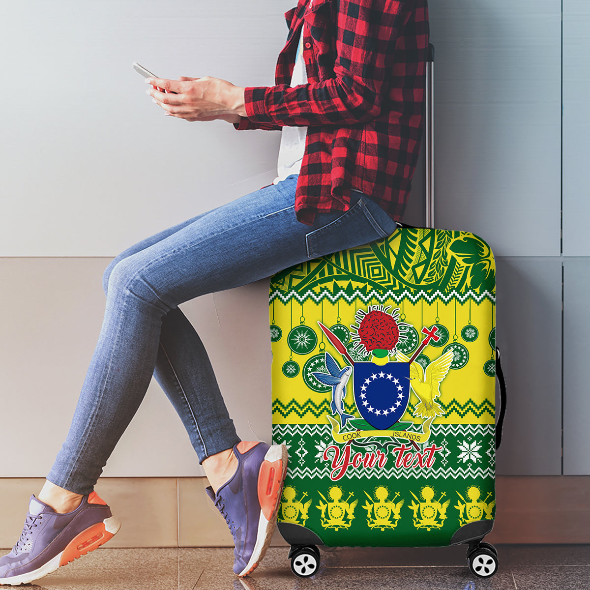 Personalised Cook Islands Christmas Luggage Cover Santa Beach Meri Kiritimiti LT9 - Polynesian Pride