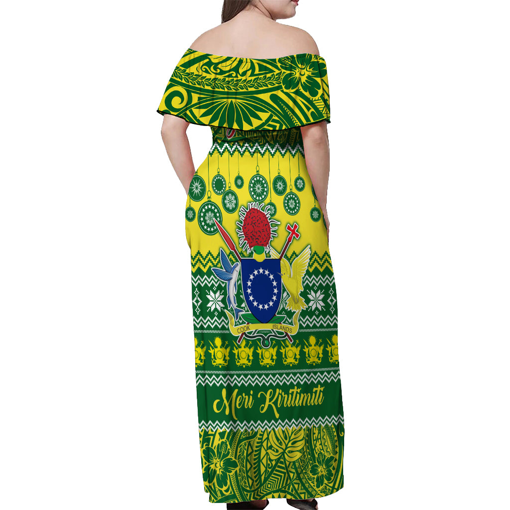 Personalised Cook Islands Christmas Off Shoulder Maxi Dress Santa Beach Meri Kiritimiti LT9 - Polynesian Pride