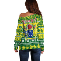Personalised Cook Islands Christmas Off Shoulder Sweater Santa Beach Meri Kiritimiti LT9 - Polynesian Pride