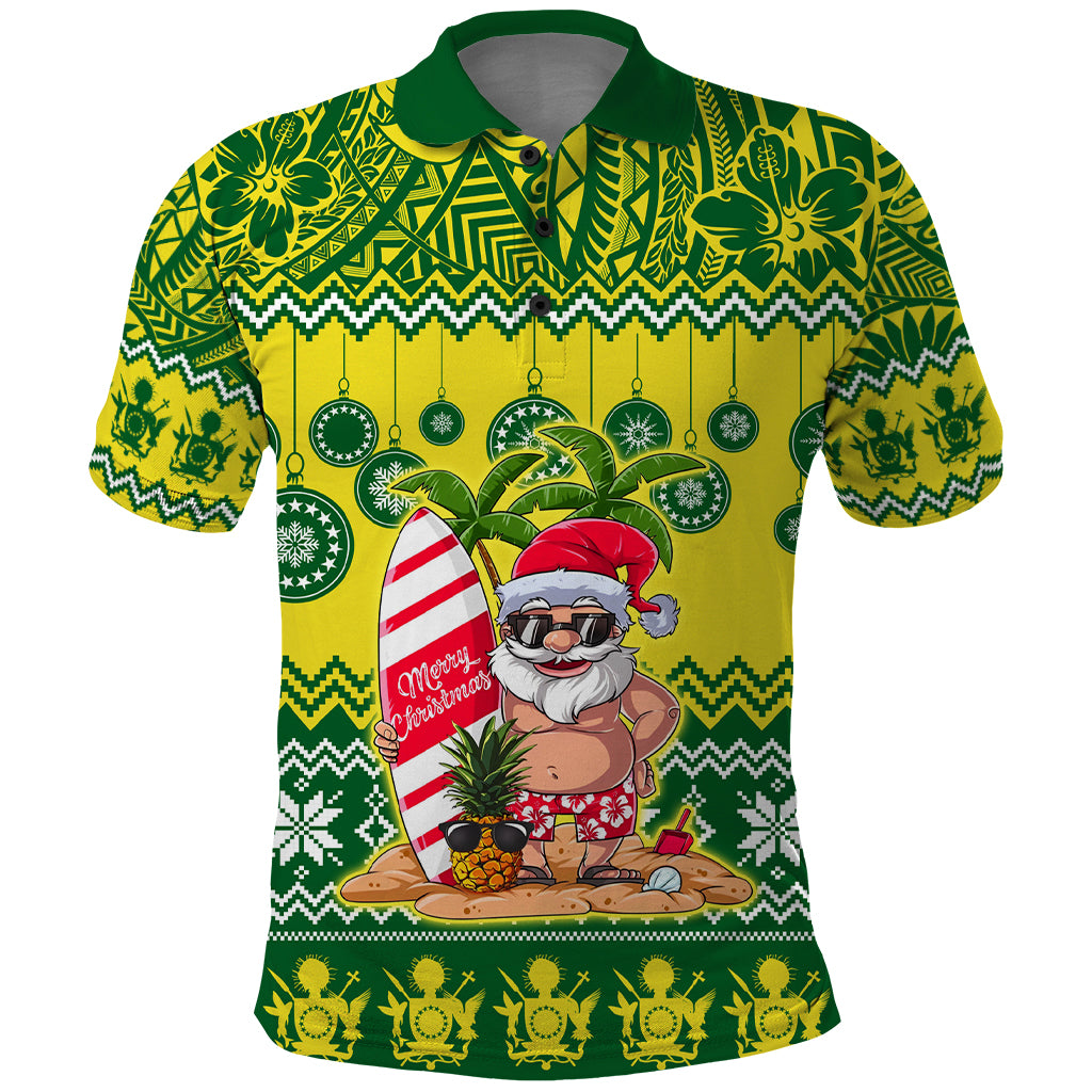 Personalised Cook Islands Christmas Polo Shirt Santa Beach Meri Kiritimiti LT9 Green - Polynesian Pride