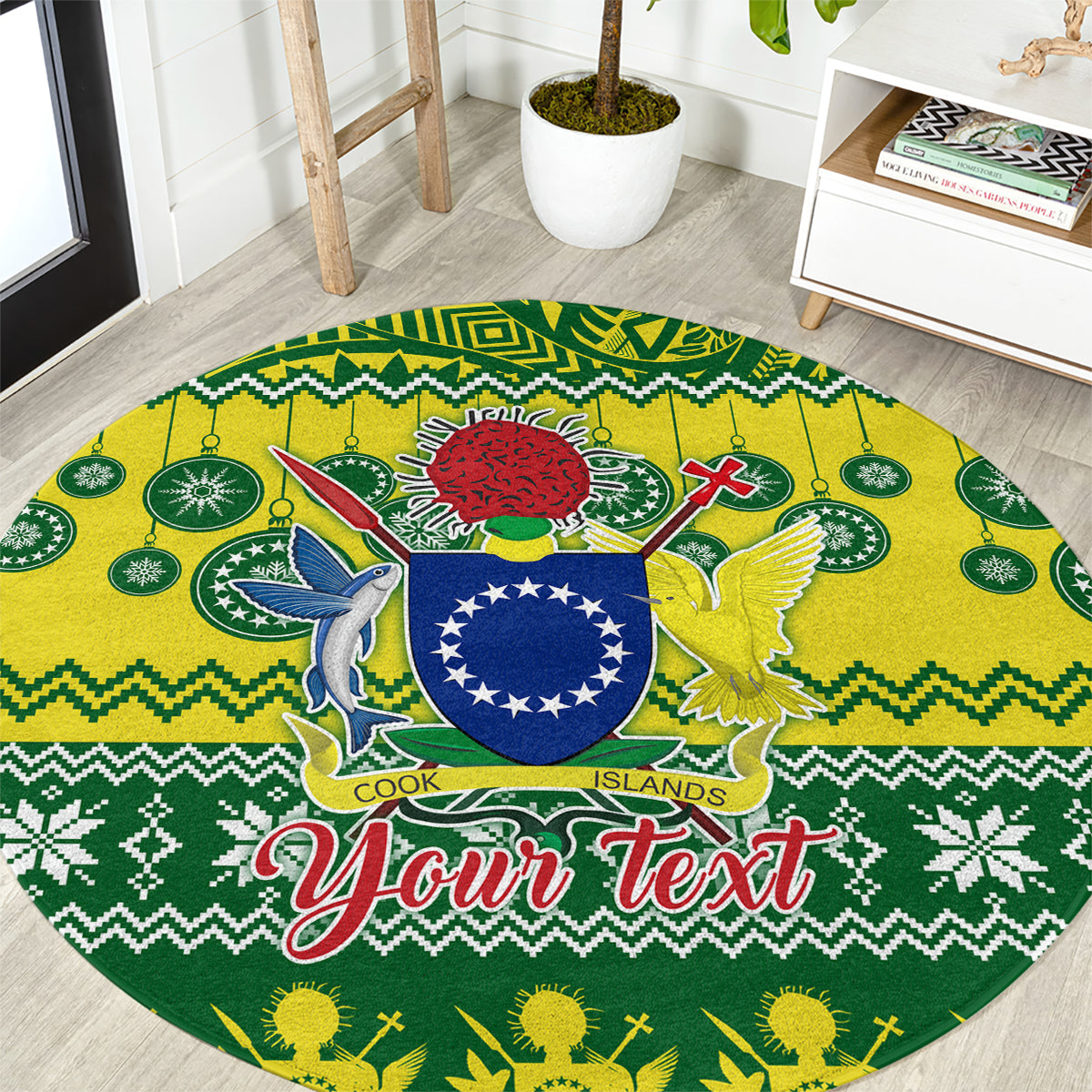 Personalised Cook Islands Christmas Round Carpet Santa Beach Meri Kiritimiti LT9 Green - Polynesian Pride