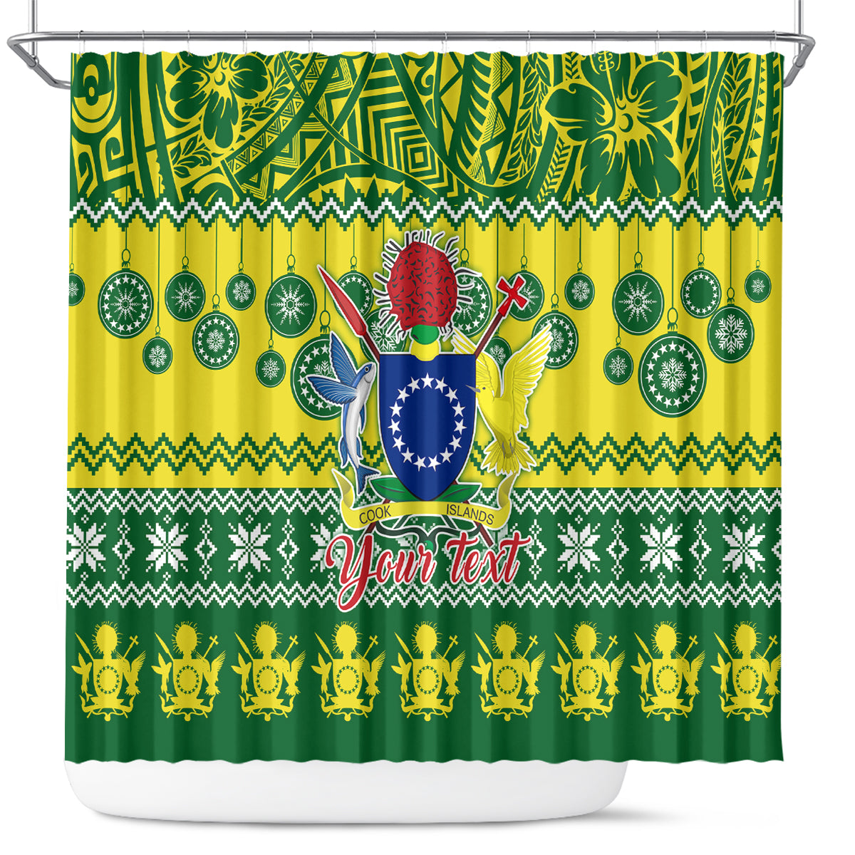 Personalised Cook Islands Christmas Shower Curtain Santa Beach Meri Kiritimiti LT9 Green - Polynesian Pride