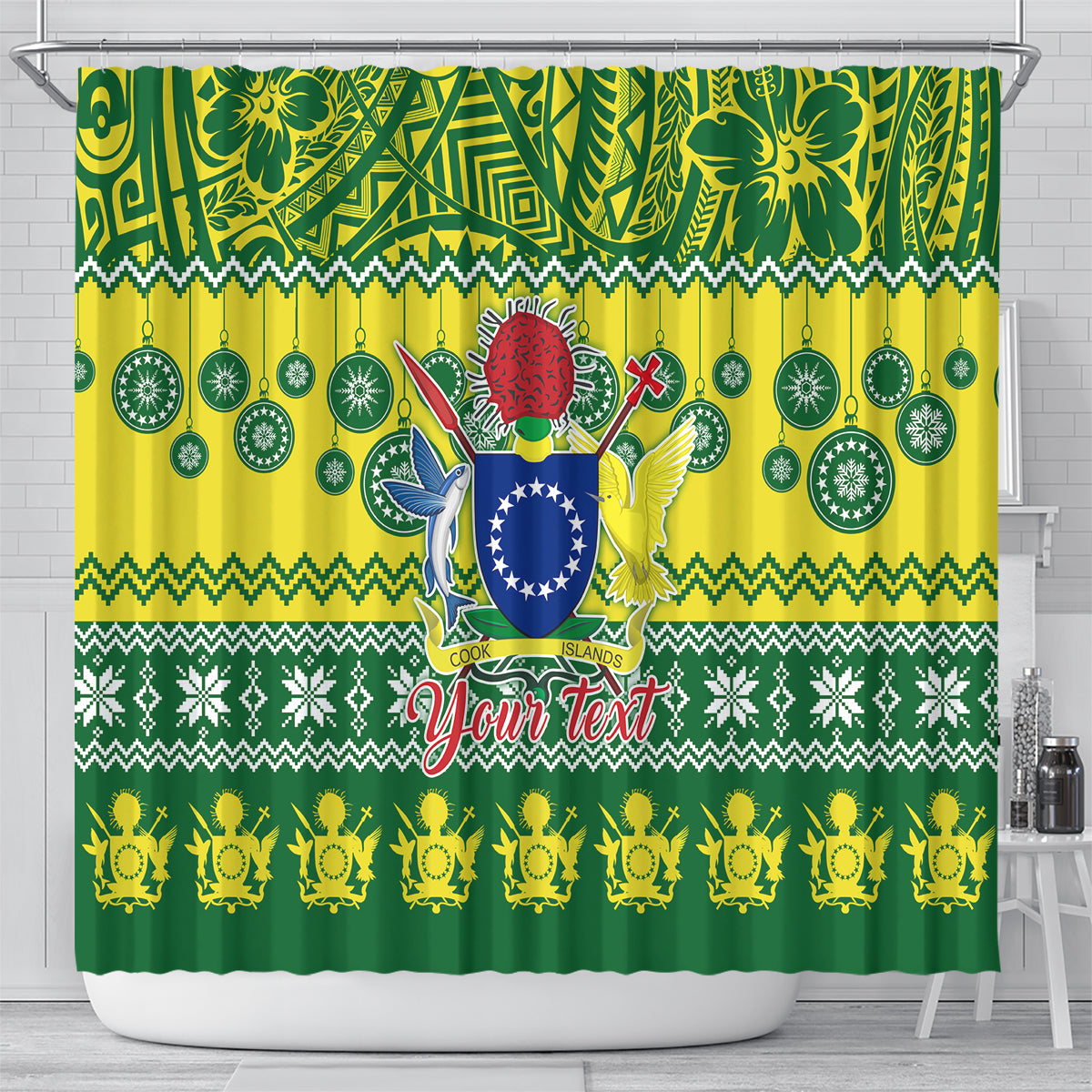 Personalised Cook Islands Christmas Shower Curtain Santa Beach Meri Kiritimiti LT9 - Polynesian Pride