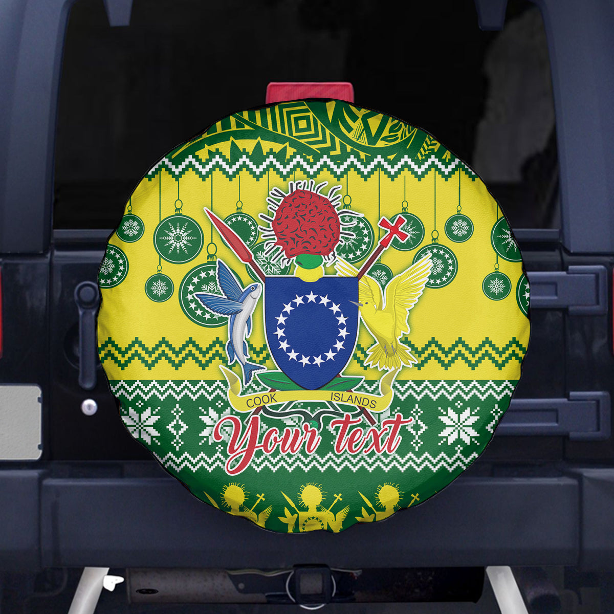 Personalised Cook Islands Christmas Spare Tire Cover Santa Beach Meri Kiritimiti LT9 Green - Polynesian Pride