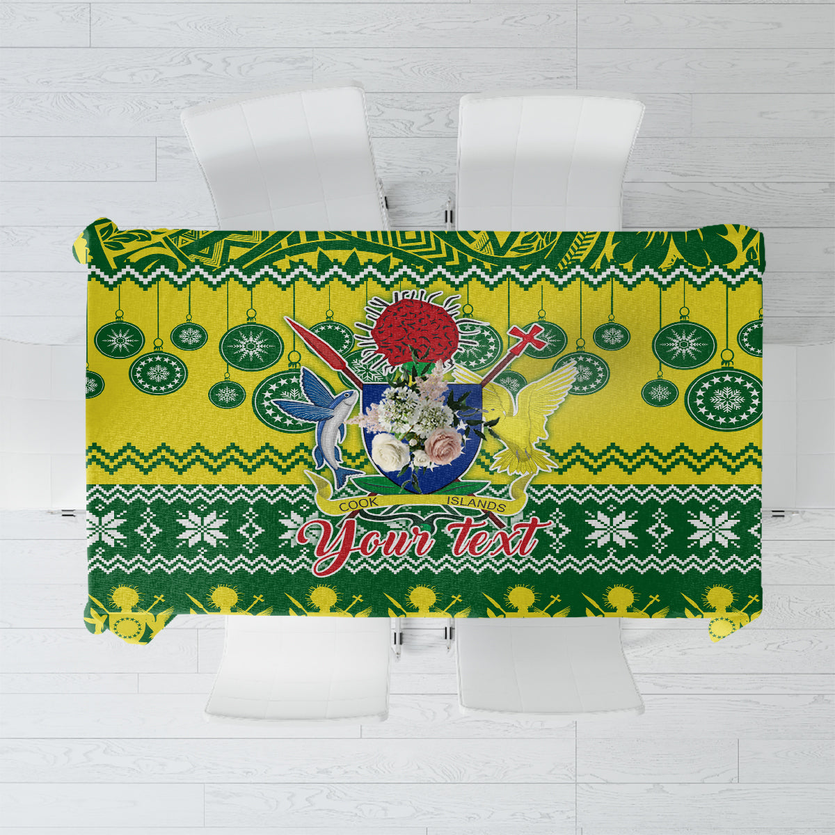 Personalised Cook Islands Christmas Tablecloth Santa Beach Meri Kiritimiti LT9 Green - Polynesian Pride