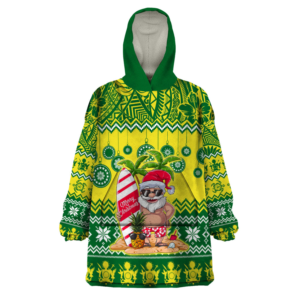 Personalised Cook Islands Christmas Wearable Blanket Hoodie Santa Beach Meri Kiritimiti LT9 One Size Green - Polynesian Pride