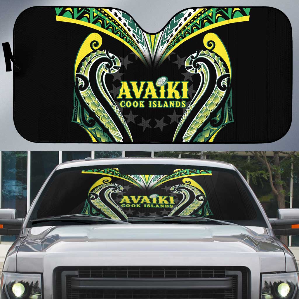 Rugby Cook Islands Avaiki Auto Sun Shade Black Kuki Airani Tribal Maori Inspired - Polynesian Pride