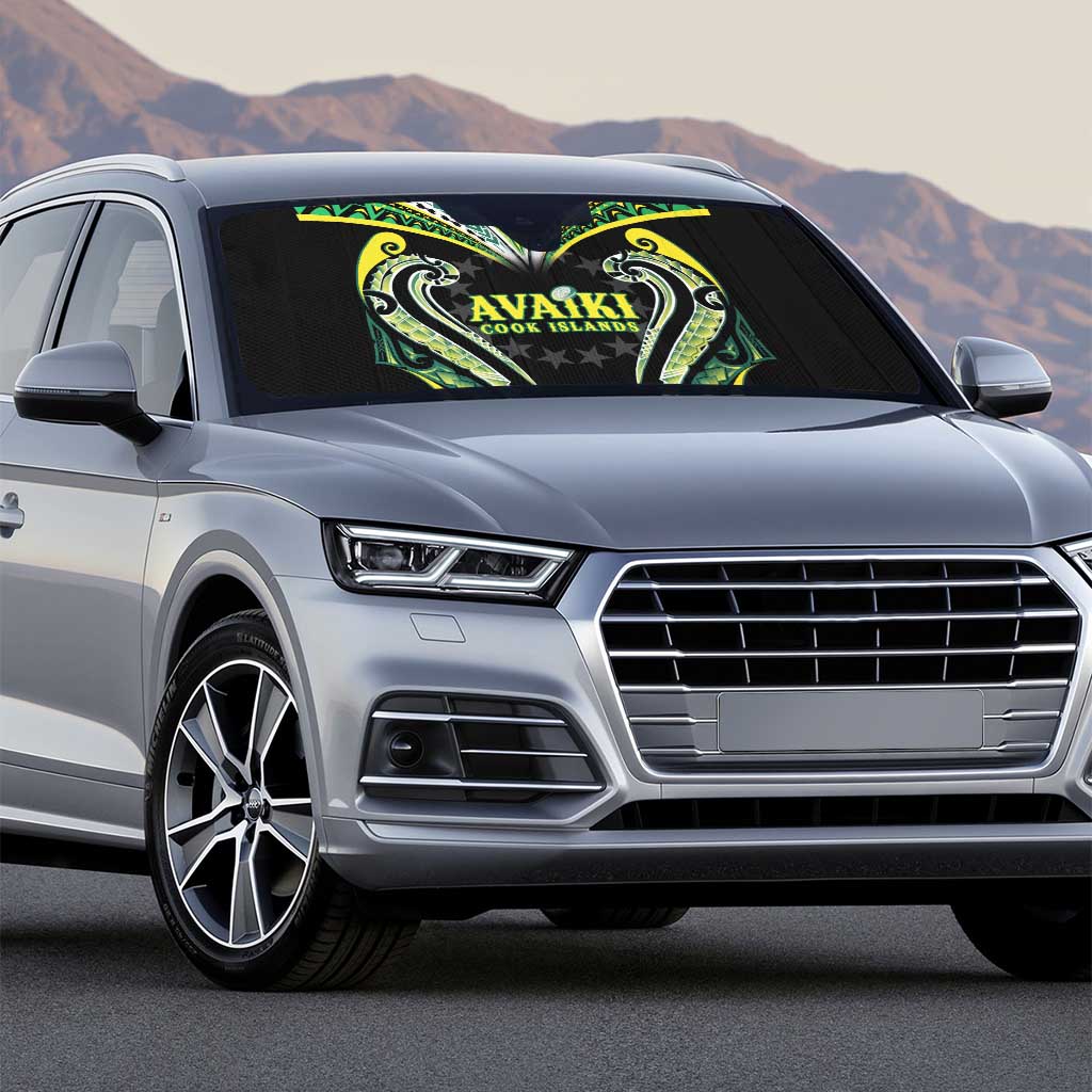 Rugby Cook Islands Avaiki Auto Sun Shade Black Kuki Airani Tribal Maori Inspired - Polynesian Pride