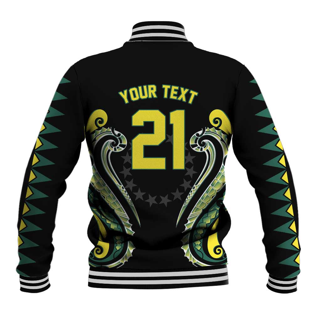 Custom Rugby Cook Islands Avaiki Baseball Jacket Black Kuki Airani Tribal Maori Inspired - Polynesian Pride