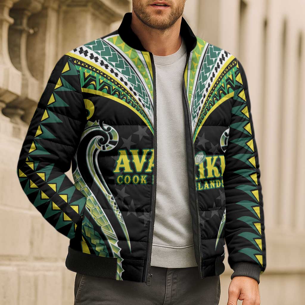 Custom Rugby Cook Islands Avaiki Bomber Puffer Jacket Black Kuki Airani Tribal Maori Inspired - Polynesian Pride