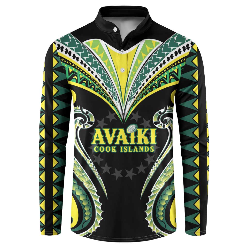 Custom Rugby Cook Islands Avaiki Button Sweatshirt Black Kuki Airani Tribal Maori Inspired - Polynesian Pride