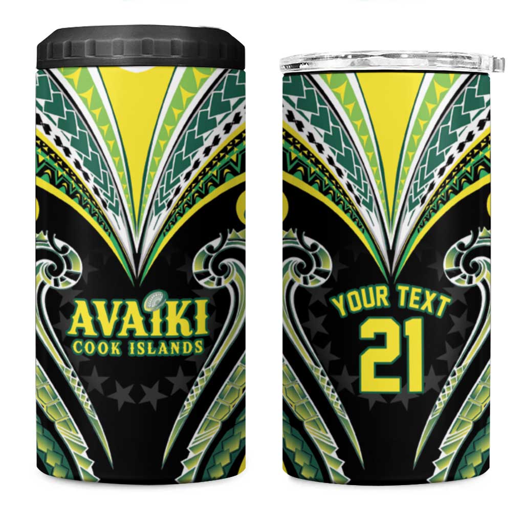 Custom Rugby Cook Islands Avaiki 4 in 1 Can Cooler Tumbler Black Kuki Airani Tribal Maori Inspired - Polynesian Pride