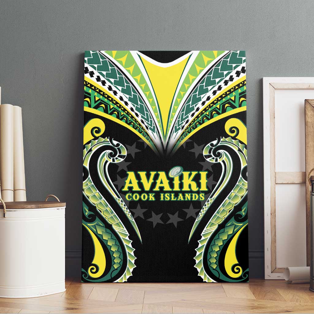 Rugby Cook Islands Avaiki Canvas Wall Art Black Kuki Airani Tribal Maori Inspired - Polynesian Pride