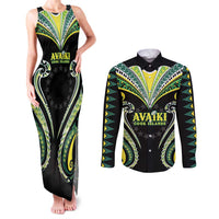 Custom Rugby Cook Islands Avaiki Couples Matching Tank Maxi Dress and Long Sleeve Button Shirt Black Kuki Airani Tribal Maori Inspired - Polynesian Pride