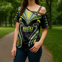 Custom Rugby Cook Islands Avaiki Cross Shoulder Shirt Black Kuki Airani Tribal Maori Inspired - Polynesian Pride