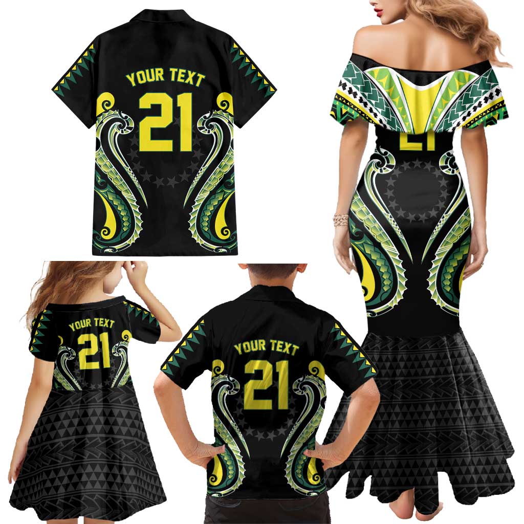 Custom Rugby Cook Islands Avaiki Family Matching Mermaid Dress and Hawaiian Shirt Black Kuki Airani Tribal Maori Inspired - Polynesian Pride