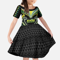 Custom Rugby Cook Islands Avaiki Family Matching Off The Shoulder Long Sleeve Dress and Hawaiian Shirt Black Kuki Airani Tribal Maori Inspired - Polynesian Pride