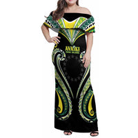 Custom Rugby Cook Islands Avaiki Family Matching Off Shoulder Maxi Dress and Hawaiian Shirt Black Kuki Airani Tribal Maori Inspired - Polynesian Pride