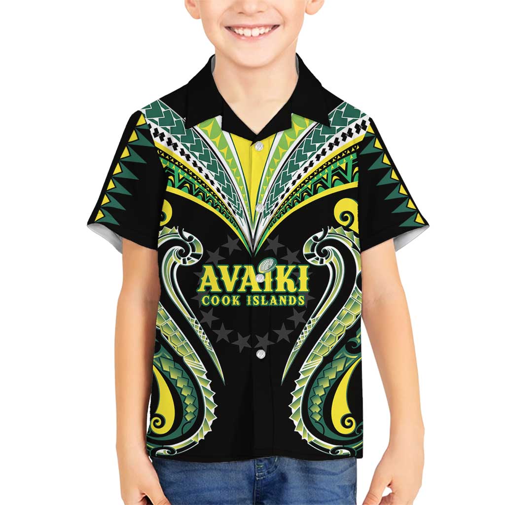 Custom Rugby Cook Islands Avaiki Family Matching Off Shoulder Maxi Dress and Hawaiian Shirt Black Kuki Airani Tribal Maori Inspired - Polynesian Pride