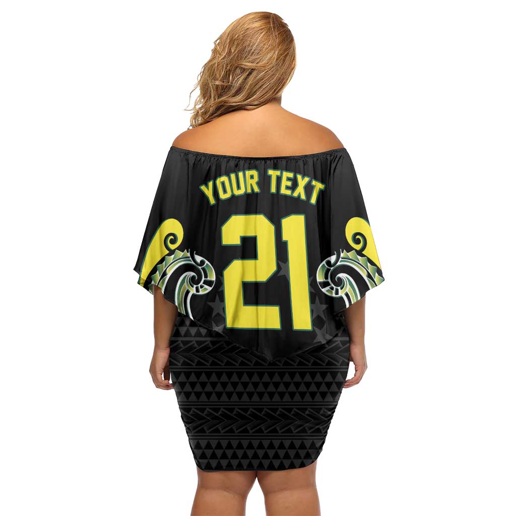 Custom Rugby Cook Islands Avaiki Family Matching Off Shoulder Short Dress and Hawaiian Shirt Black Kuki Airani Tribal Maori Inspired - Polynesian Pride