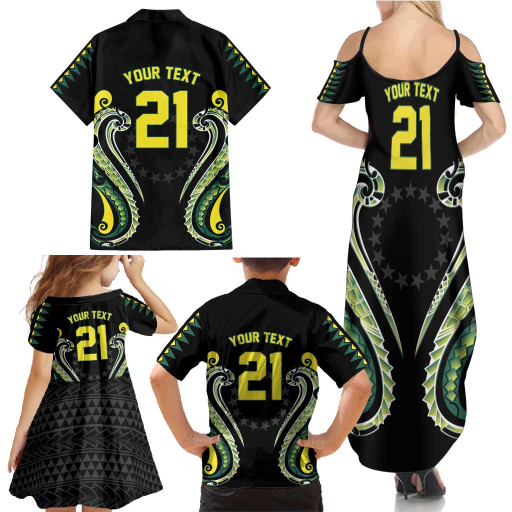 Custom Rugby Cook Islands Avaiki Family Matching Summer Maxi Dress and Hawaiian Shirt Black Kuki Airani Tribal Maori Inspired - Polynesian Pride