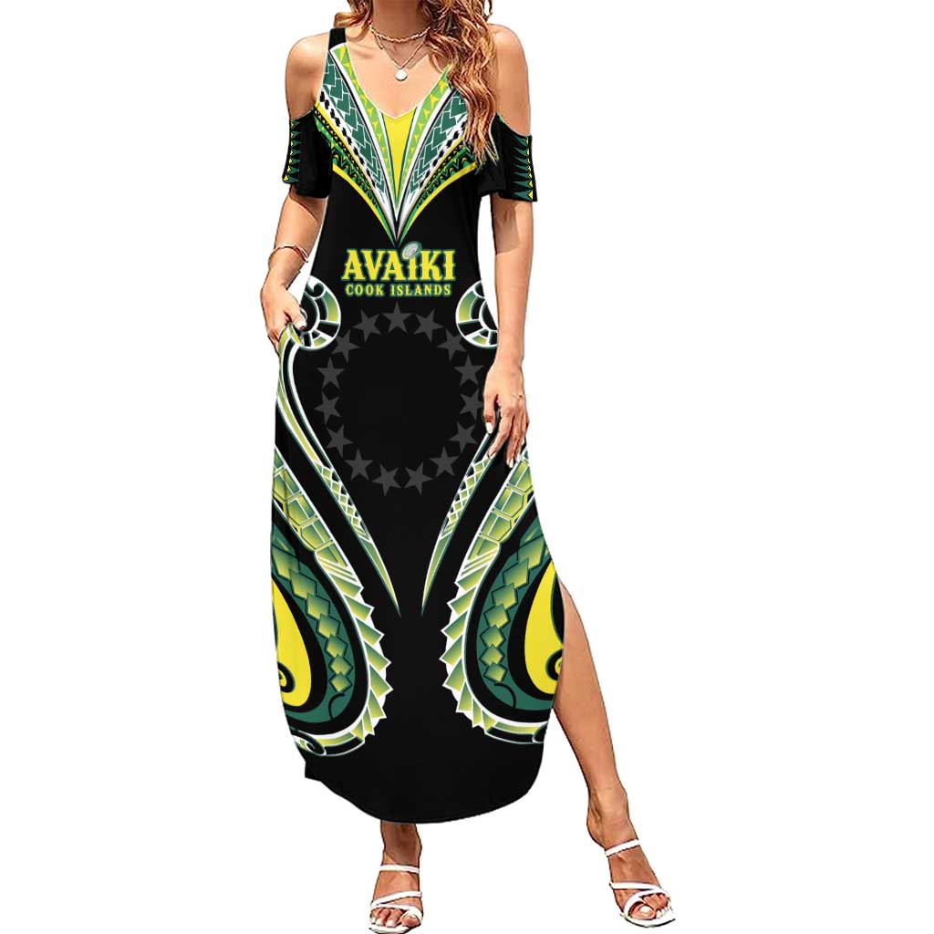 Custom Rugby Cook Islands Avaiki Family Matching Summer Maxi Dress and Hawaiian Shirt Black Kuki Airani Tribal Maori Inspired - Polynesian Pride