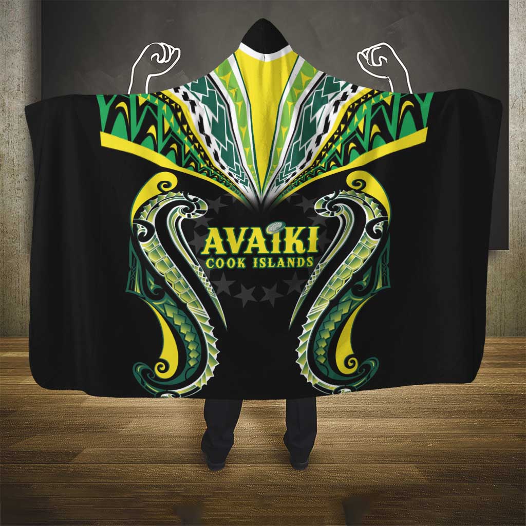 Rugby Cook Islands Avaiki Hooded Blanket Black Kuki Airani Tribal Maori Inspired - Polynesian Pride