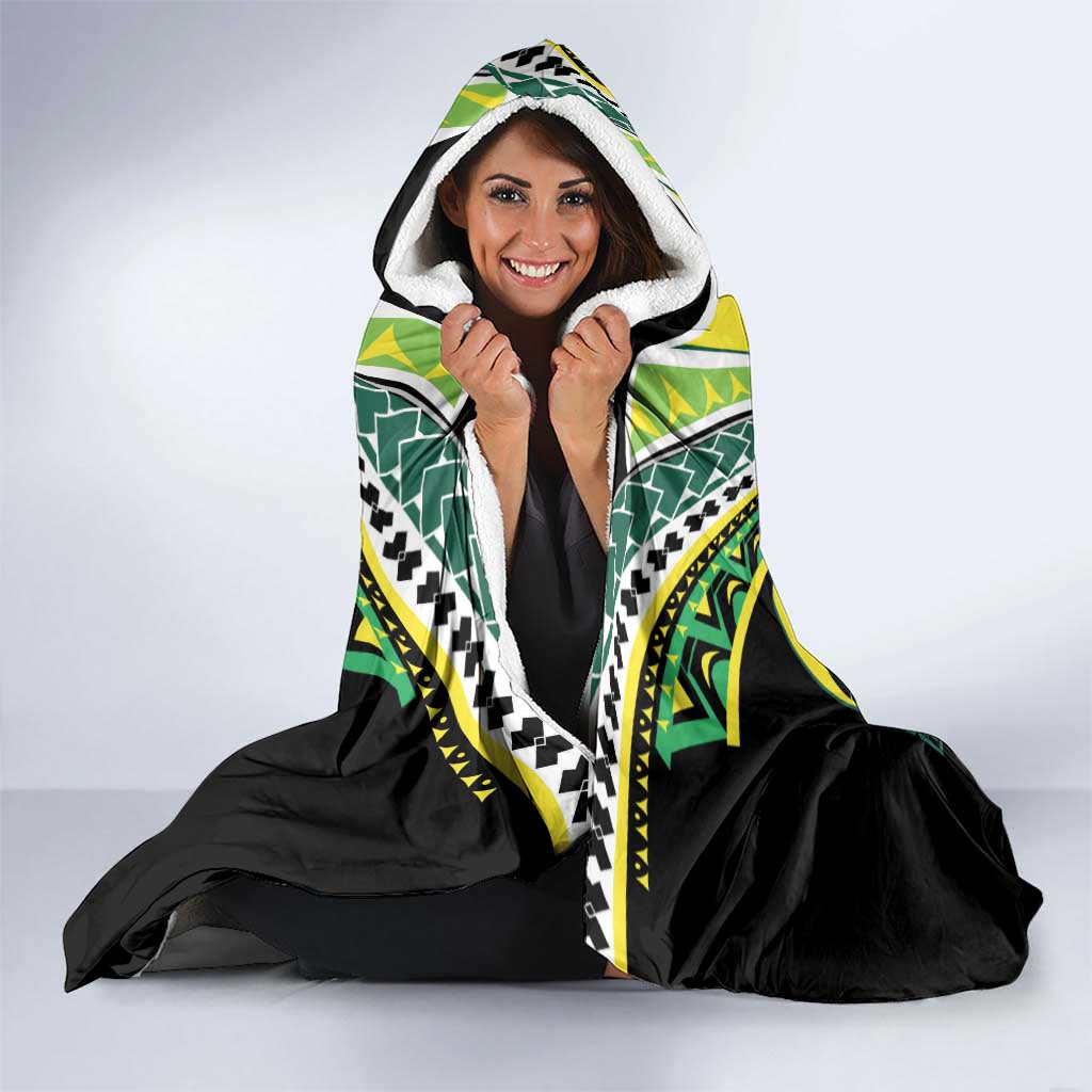Rugby Cook Islands Avaiki Hooded Blanket Black Kuki Airani Tribal Maori Inspired - Polynesian Pride