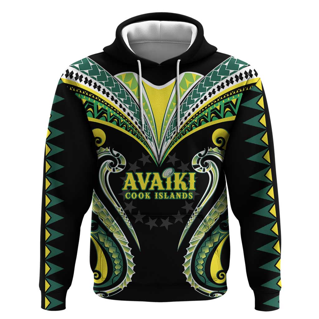 Custom Rugby Cook Islands Avaiki Hoodie Black Kuki Airani Tribal Maori Inspired - Polynesian Pride