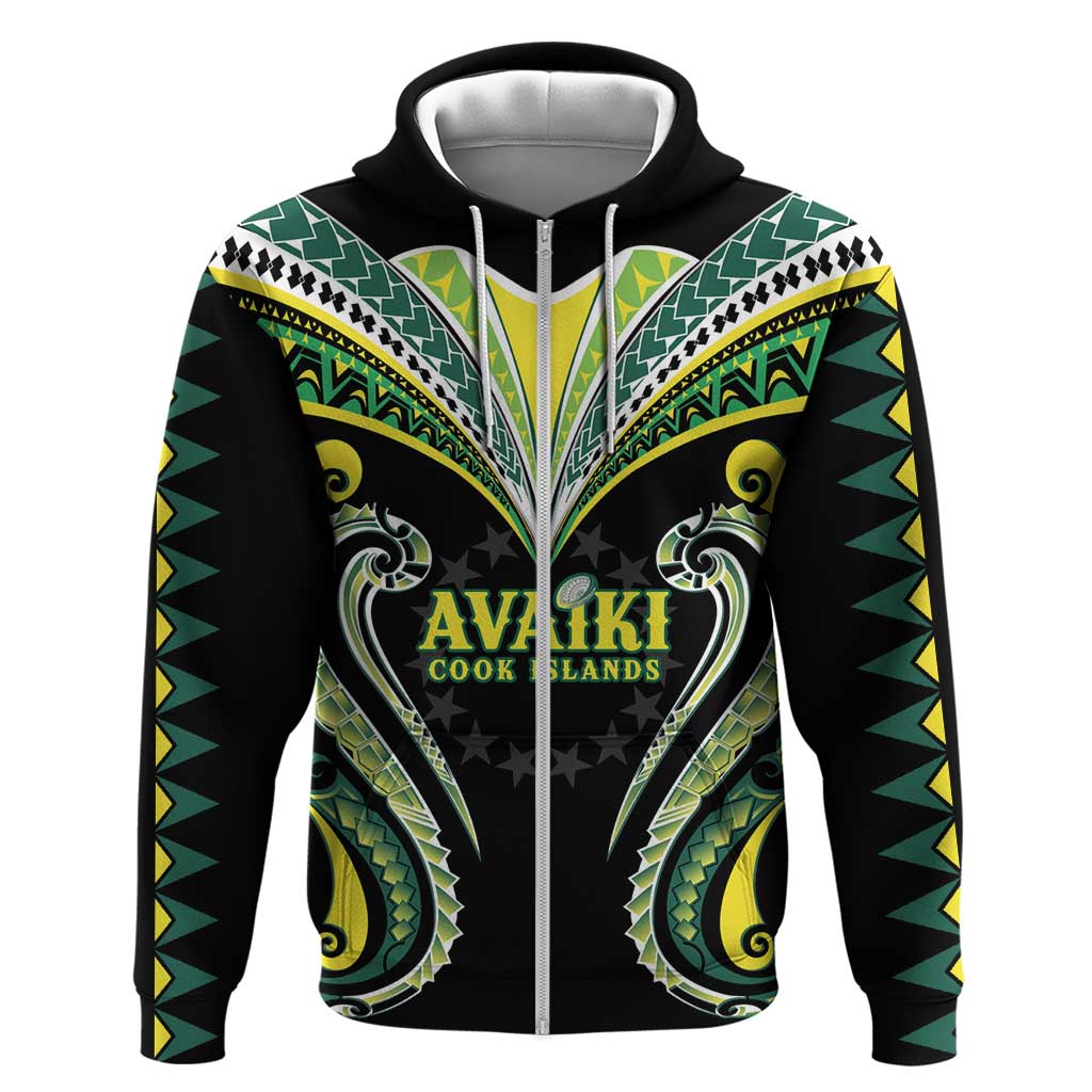 Custom Rugby Cook Islands Avaiki Hoodie Black Kuki Airani Tribal Maori Inspired - Polynesian Pride