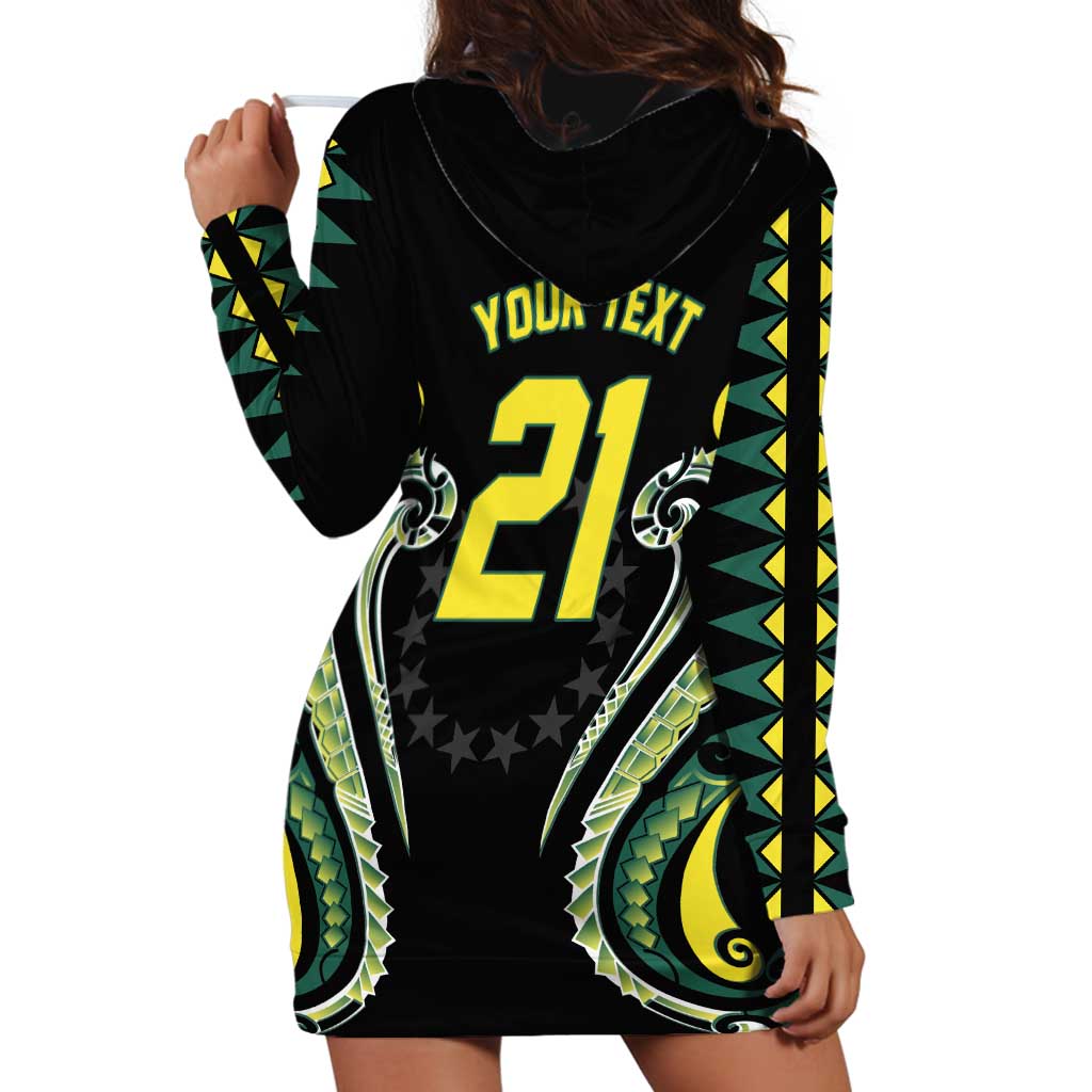 Custom Rugby Cook Islands Avaiki Hoodie Dress Black Kuki Airani Tribal Maori Inspired - Polynesian Pride