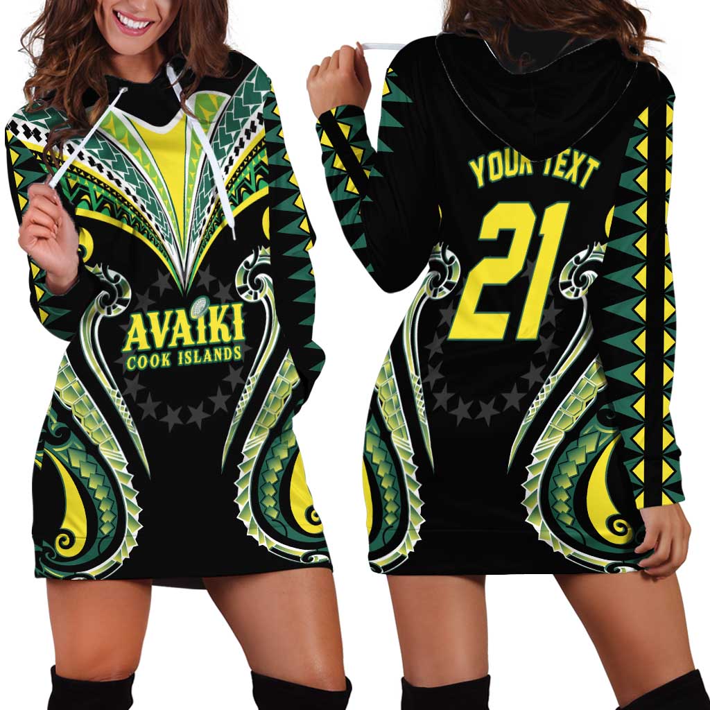 Custom Rugby Cook Islands Avaiki Hoodie Dress Black Kuki Airani Tribal Maori Inspired - Polynesian Pride