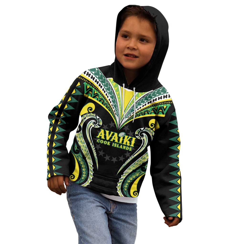 Custom Rugby Cook Islands Avaiki Kid Hoodie Black Kuki Airani Tribal Maori Inspired - Polynesian Pride