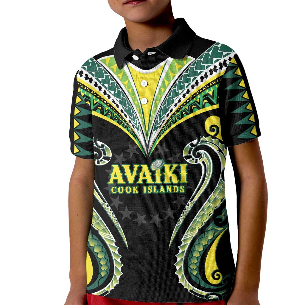 Custom Rugby Cook Islands Avaiki Kid Polo Shirt Black Kuki Airani Tribal Maori Inspired - Polynesian Pride
