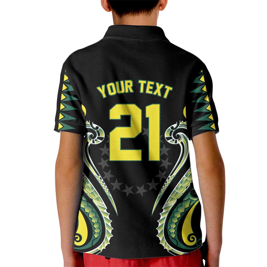 Custom Rugby Cook Islands Avaiki Kid Polo Shirt Black Kuki Airani Tribal Maori Inspired - Polynesian Pride