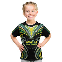 Custom Rugby Cook Islands Avaiki Kid T Shirt Black Kuki Airani Tribal Maori Inspired - Polynesian Pride