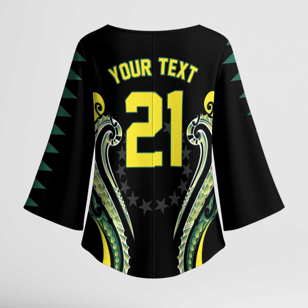 Custom Rugby Cook Islands Avaiki Kimono Sleeve Blouse Black Kuki Airani Tribal Maori Inspired - Polynesian Pride