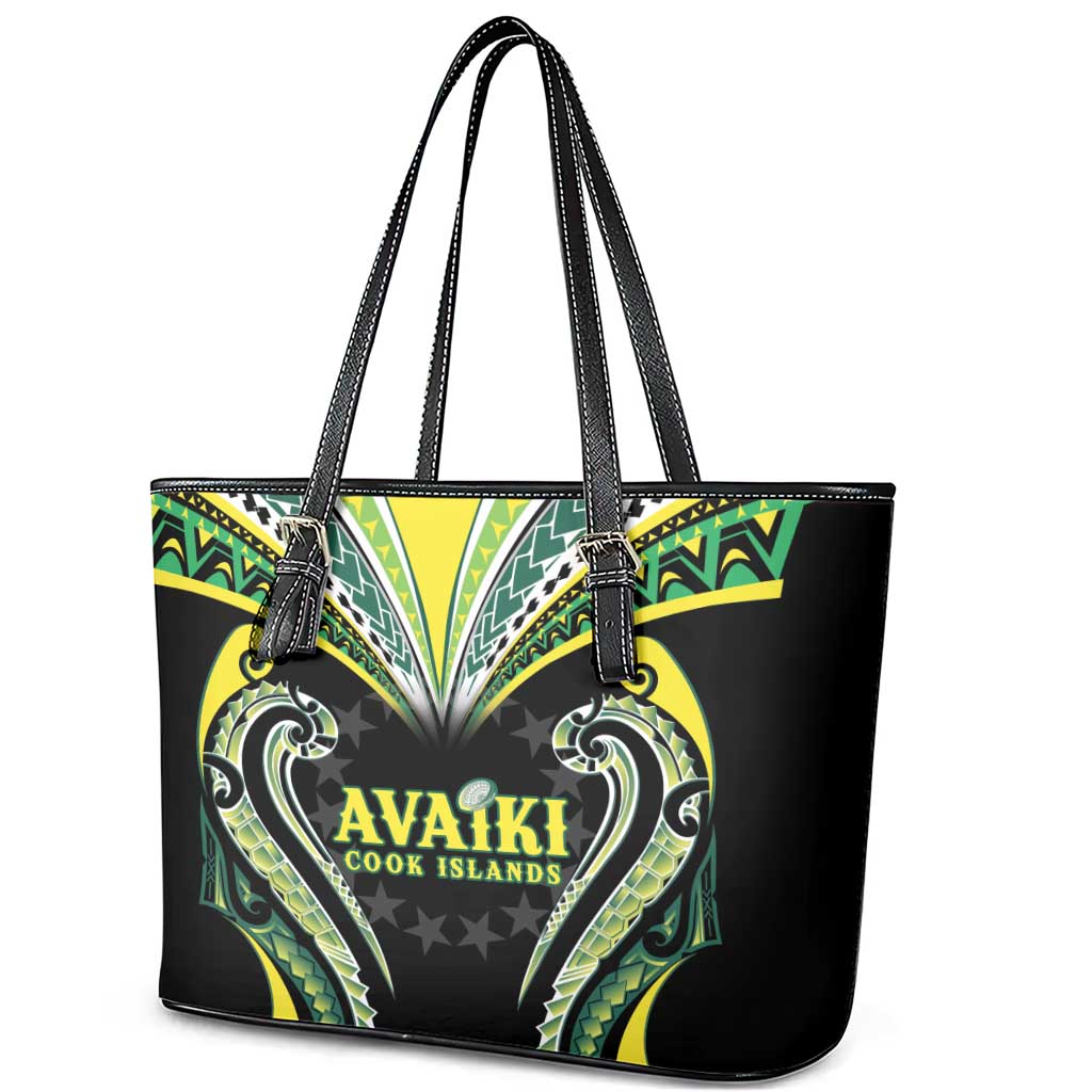 Rugby Cook Islands Avaiki Leather Tote Bag Black Kuki Airani Tribal Maori Inspired - Polynesian Pride