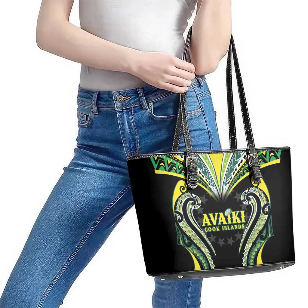 Rugby Cook Islands Avaiki Leather Tote Bag Black Kuki Airani Tribal Maori Inspired - Polynesian Pride