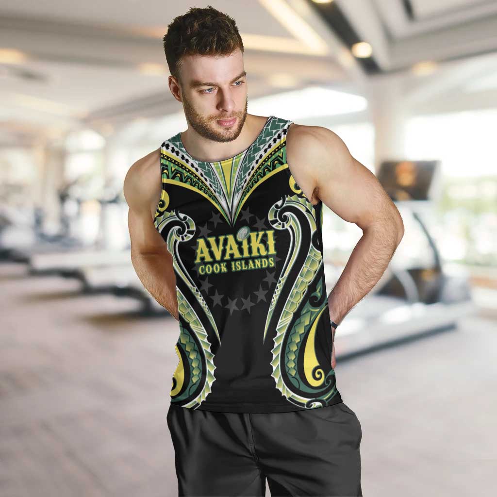 Custom Rugby Cook Islands Avaiki Men Tank Top Black Kuki Airani Tribal Maori Inspired - Polynesian Pride